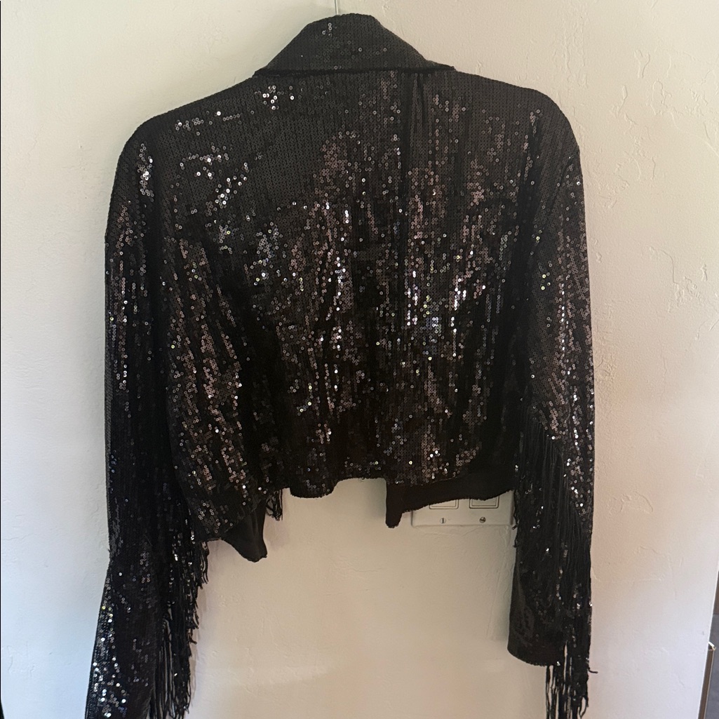 12th Tribe Black Sequin Fringe Cropped Jacket — image 4 of 4